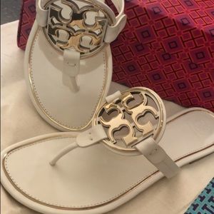 Tory Burch Miller Metal-Logo Sandal, Leather